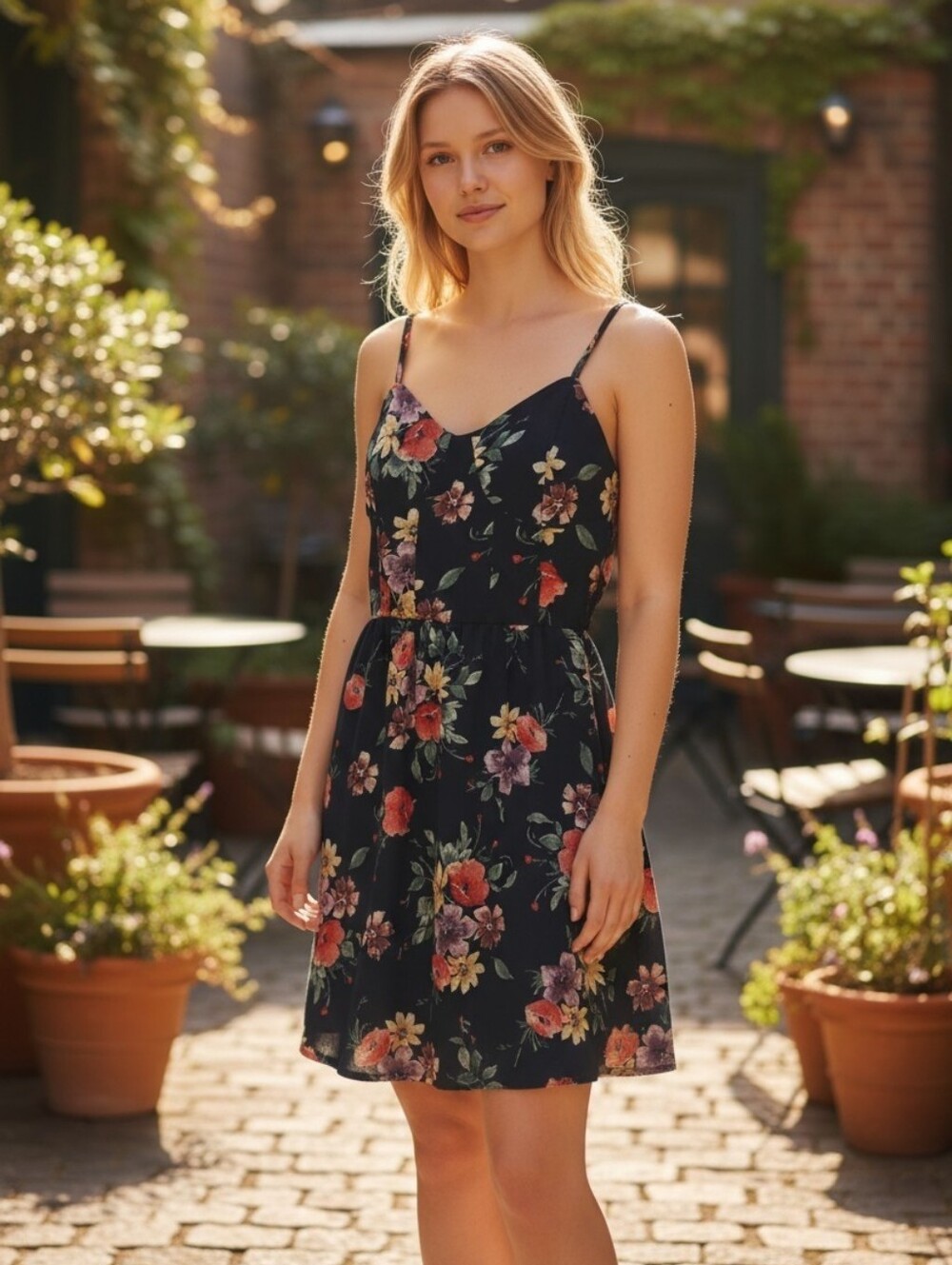 Mind Code Navy Floral Spaghetti-Strap Mini Dress Size Small